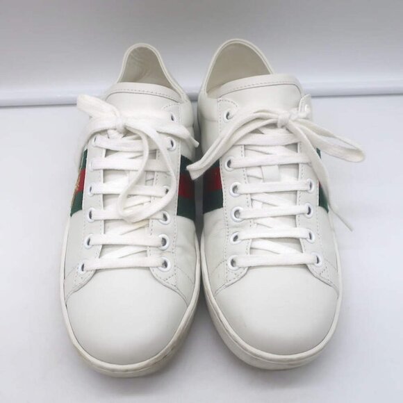 Gucci Ace Bee-Embroidered Fold Down Sneakers White Leather Size 35.5 - Picture 6 of 16